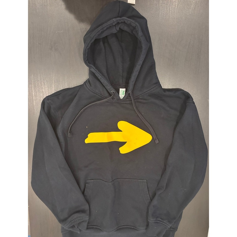 JHK SWRAKNG Black Hoodie Yellow Arrow‎ Graphic Pullover Sweatshirt Mens Medium